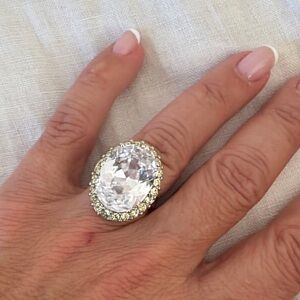 Colossal faceted Crystal solitaire ring with Swarovski crystals around. Size 7